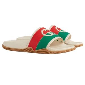 size 38EU 8 US Gucci Interlocking GG Slides Sandals Red Green White Rubber